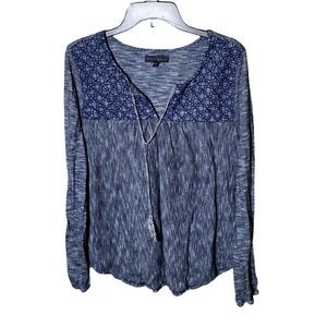 Sanctuary Embroidered Knit Peasant Top Blue White Striped L